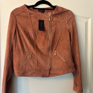 NWT Pink Faux Suede Rose Gold jacket with gold zipper by thalia sodi